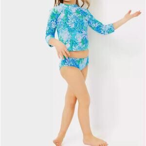 LILLY PULITZER Girls Bobby Rashguard Swimsuit Set Size 6 Los Olas Aqua Blue NWOT